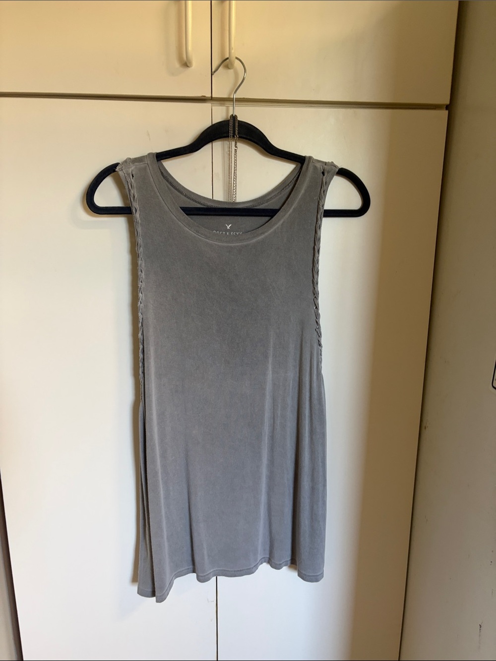 American Eagle Outfitters Gray Sleeveless Tank with Braided Trim